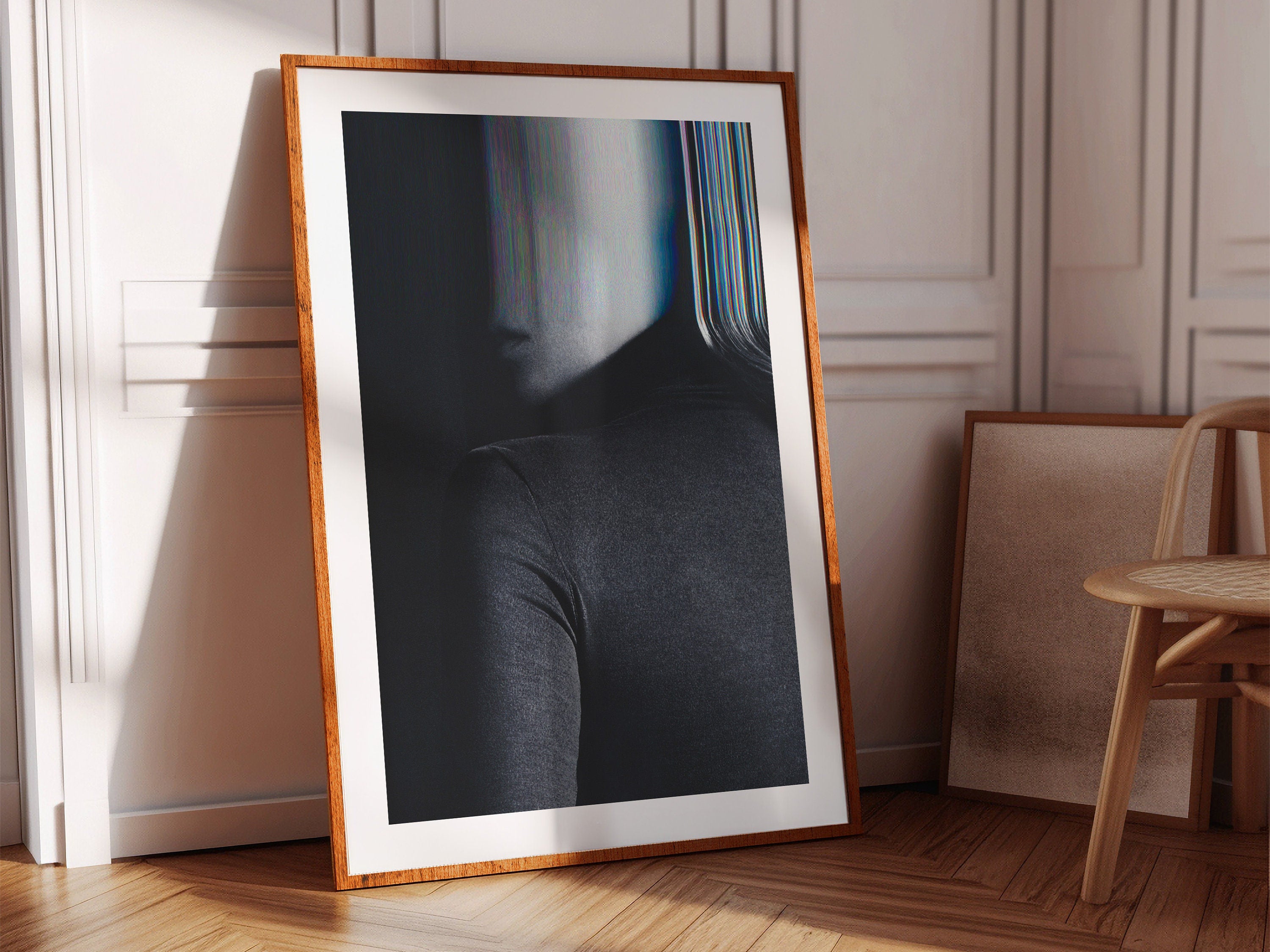 Abstract Black and White Altered Portrait Wall Art - Surreal Glitch Aesthetic for Modern Home Decor | Untitled (199) Giclée Print