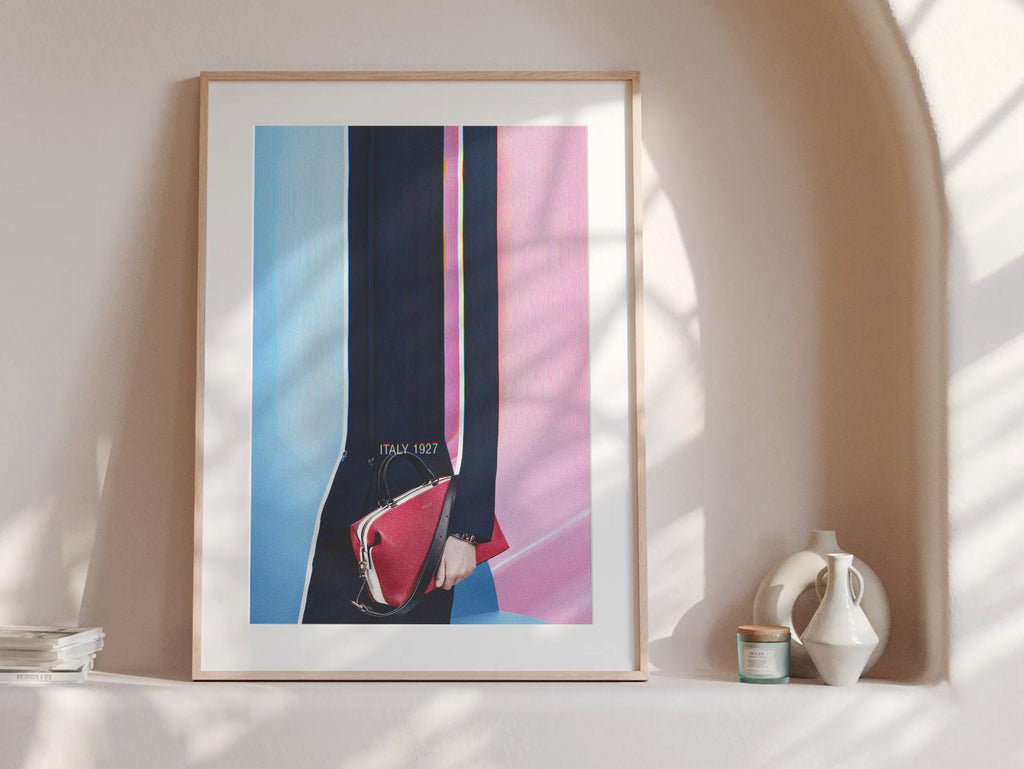 Pink And Blue Wall Art - Luxury Handbag Fashion Photo Feminine Aesthetic, Altered Portrait For Home, Office | Untitled (206) Giclée Print