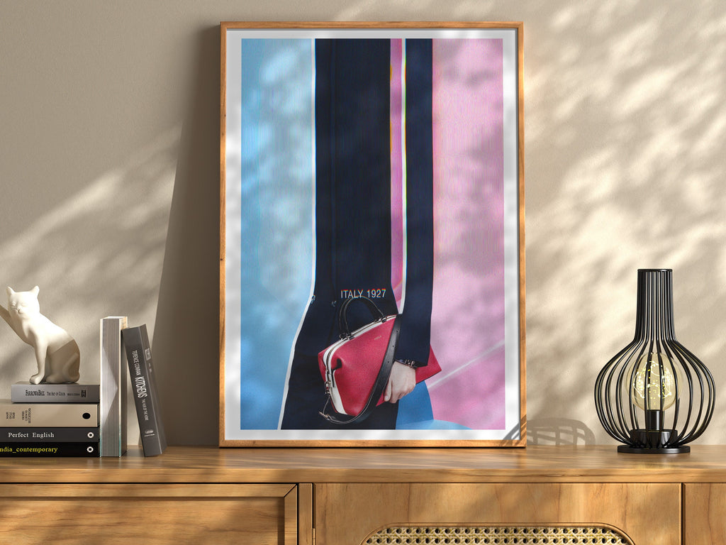 Pink And Blue Wall Art - Luxury Handbag Fashion Photo Feminine Aesthetic, Altered Portrait For Home, Office | Untitled (206) Giclée Print