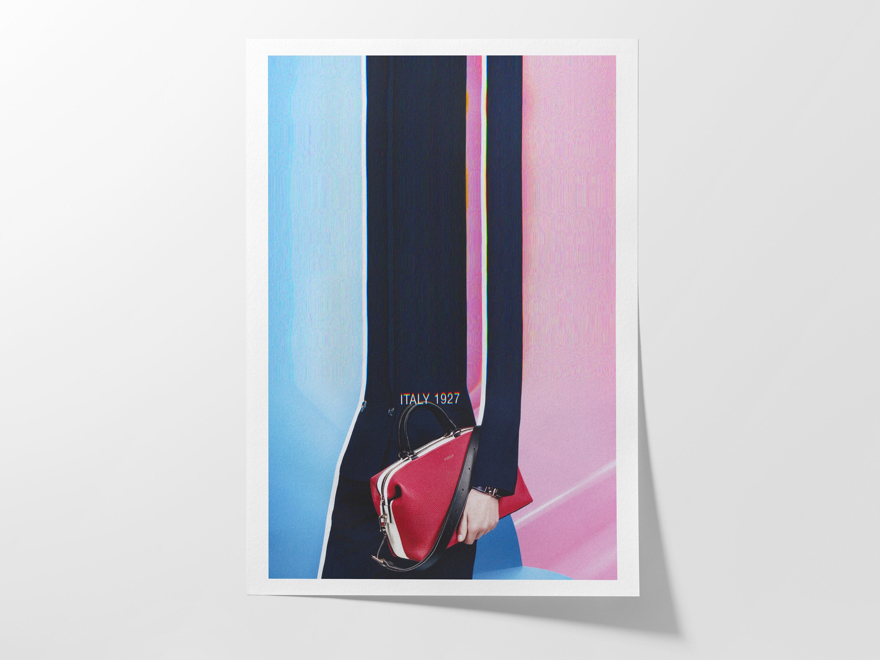 Pink And Blue Wall Art - Luxury Handbag Fashion Photo Feminine Aesthetic, Altered Portrait For Home, Office | Untitled (206) Giclée Print