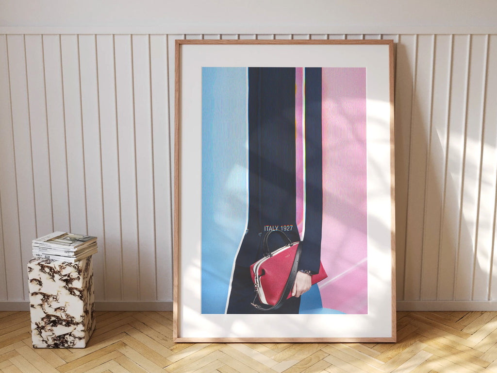 Pink And Blue Wall Art - Luxury Handbag Fashion Photo Feminine Aesthetic, Altered Portrait For Home, Office | Untitled (206) Giclée Print