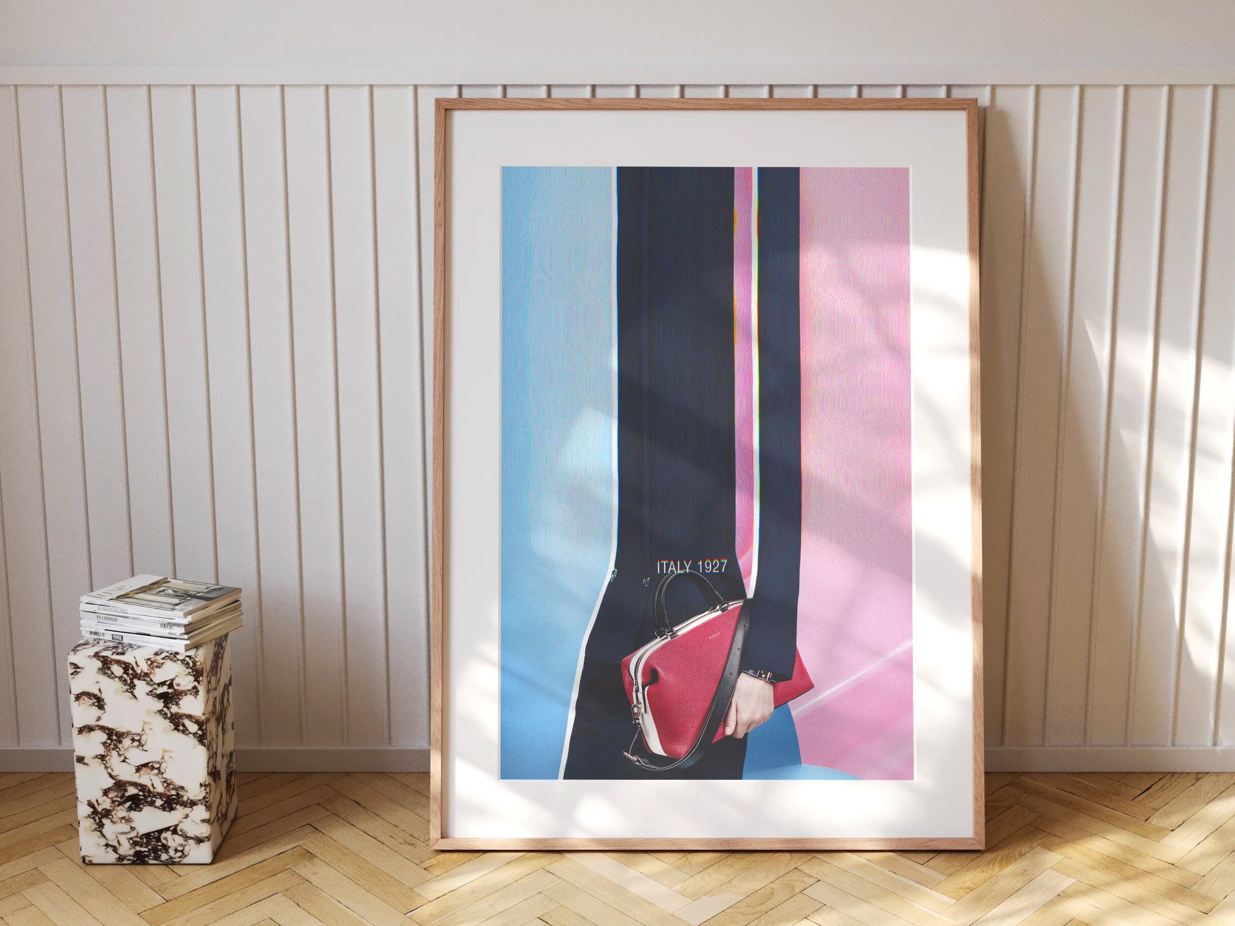 Pink And Blue Wall Art - Luxury Handbag Fashion Photo Feminine Aesthetic, Altered Portrait For Home, Office | Untitled (206) Giclée Print