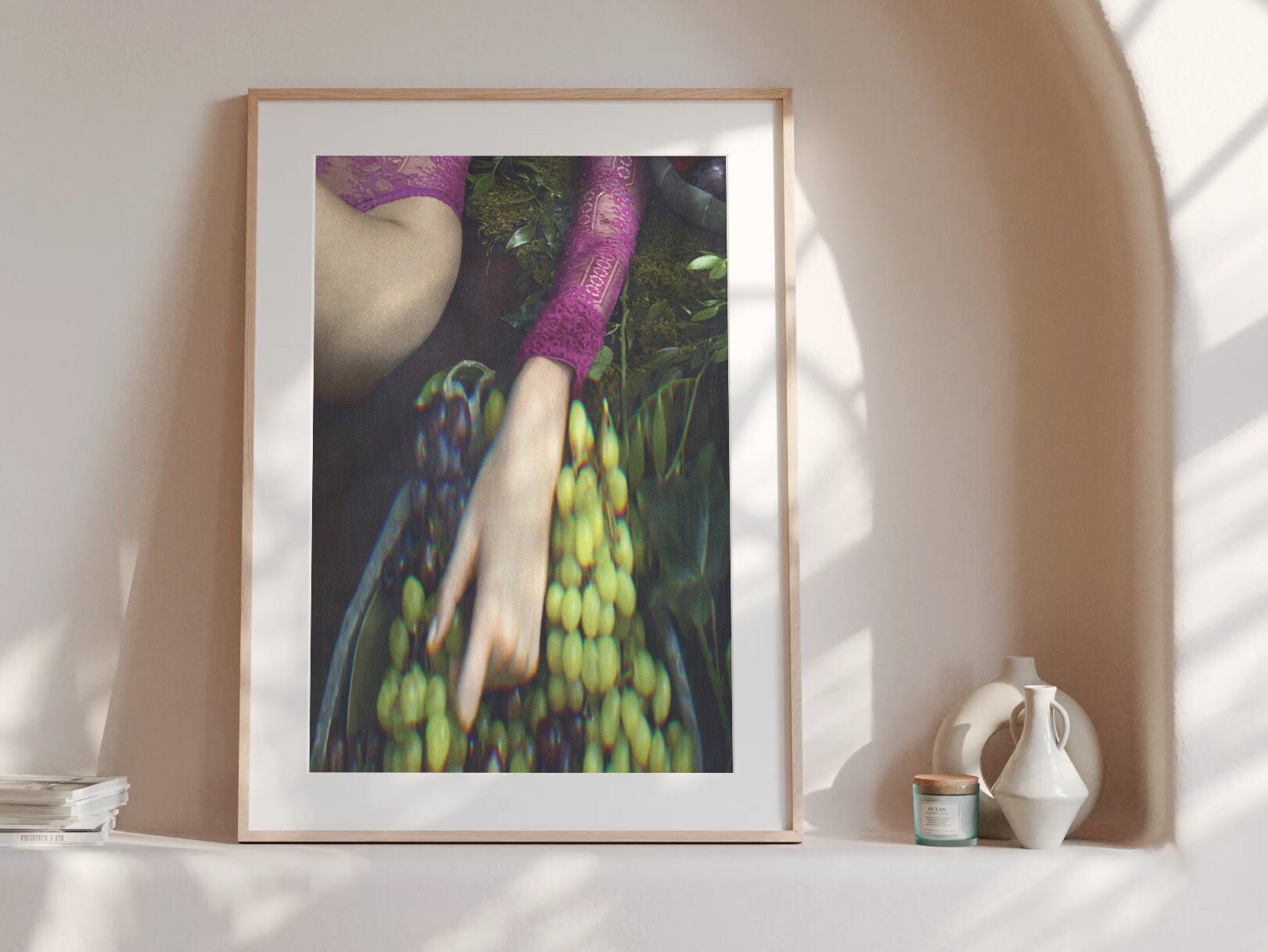 Eclectic Bohemian Altered Photo Artwork - Sensual Woman Eating Grapes - Wall Decor for Home, Office, Bathroom | Untitled (209) Giclée Print