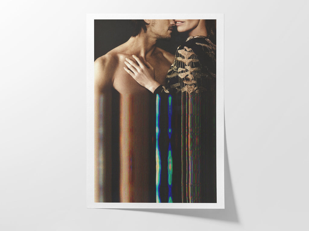 Intimate Altered Portrait of Embrace - Surreal Glitch Art Print for Contemporary Home Decor | Untitled (211) Giclée Print