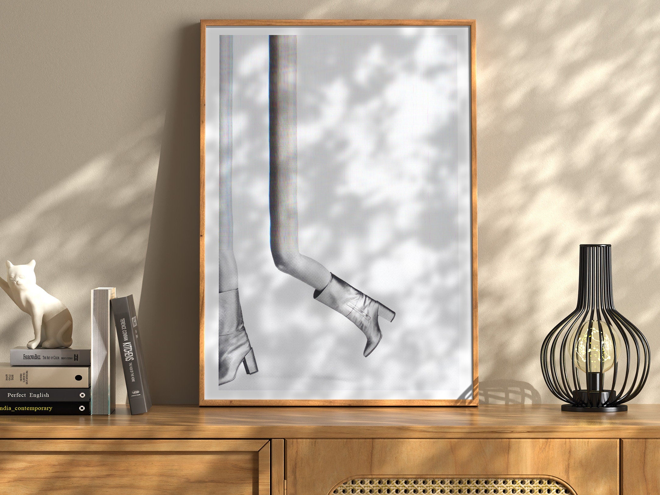 Metallic Boots Glitch Black and White Fashion Photo - Playful Minimalist Wall Decor for Home, Office, Bathroom | Untitled (217) Giclée Print