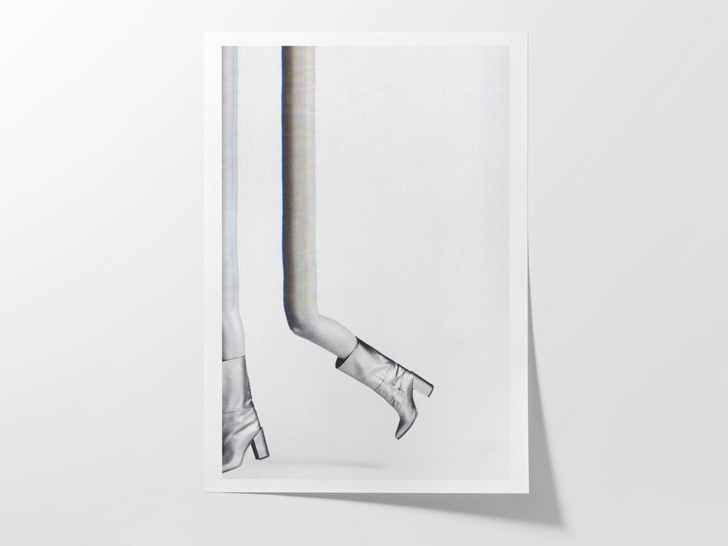 Metallic Boots Glitch Black and White Fashion Photo - Playful Minimalist Wall Decor for Home, Office, Bathroom | Untitled (217) Giclée Print