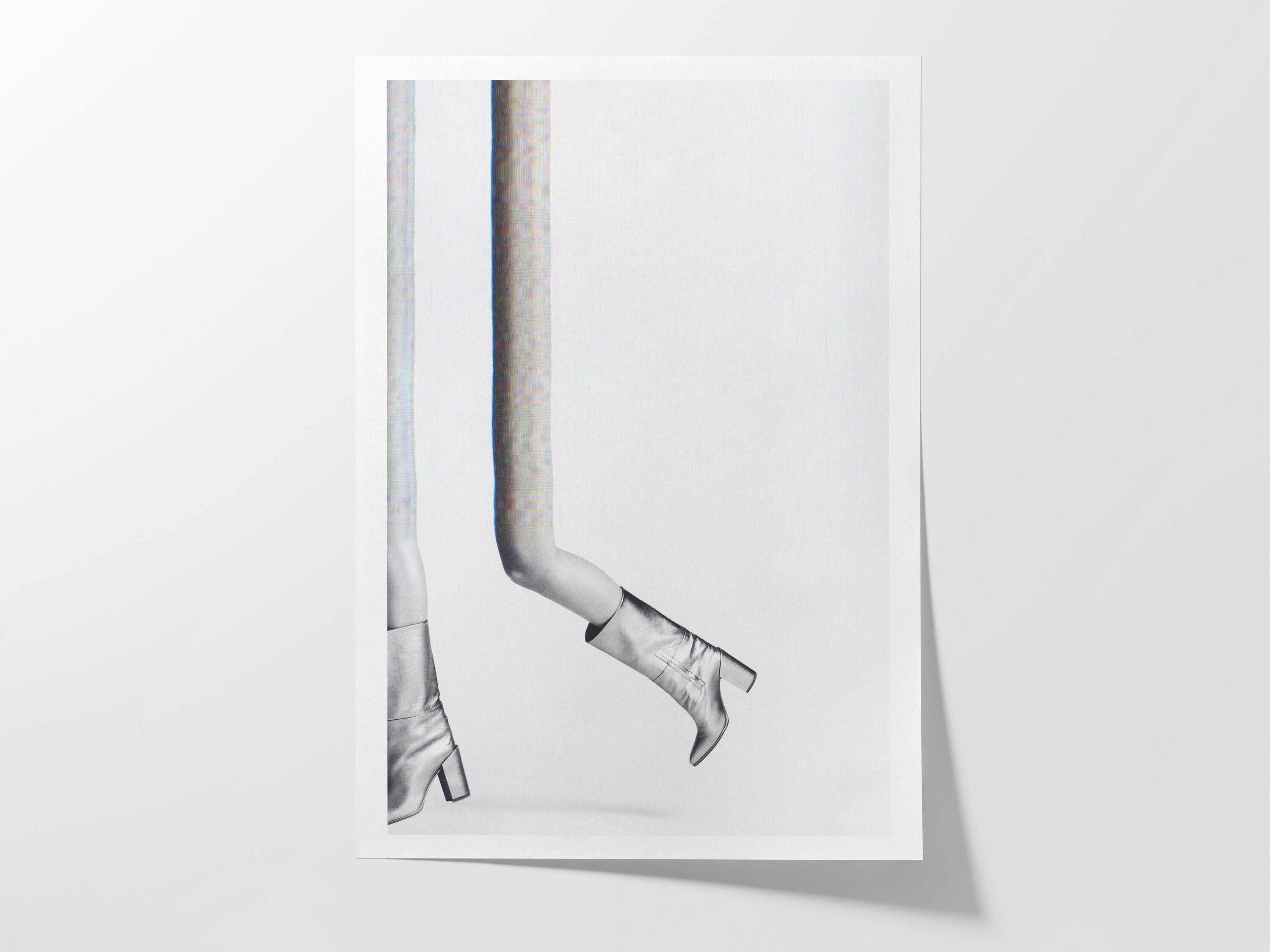 Metallic Boots Glitch Black and White Fashion Photo - Playful Minimalist Wall Decor for Home, Office, Bathroom | Untitled (217) Giclée Print