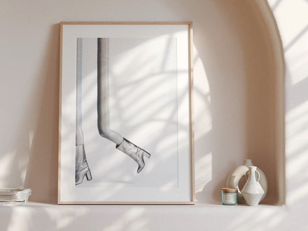 Metallic Boots Glitch Black and White Fashion Photo - Playful Minimalist Wall Decor for Home, Office, Bathroom | Untitled (217) Giclée Print