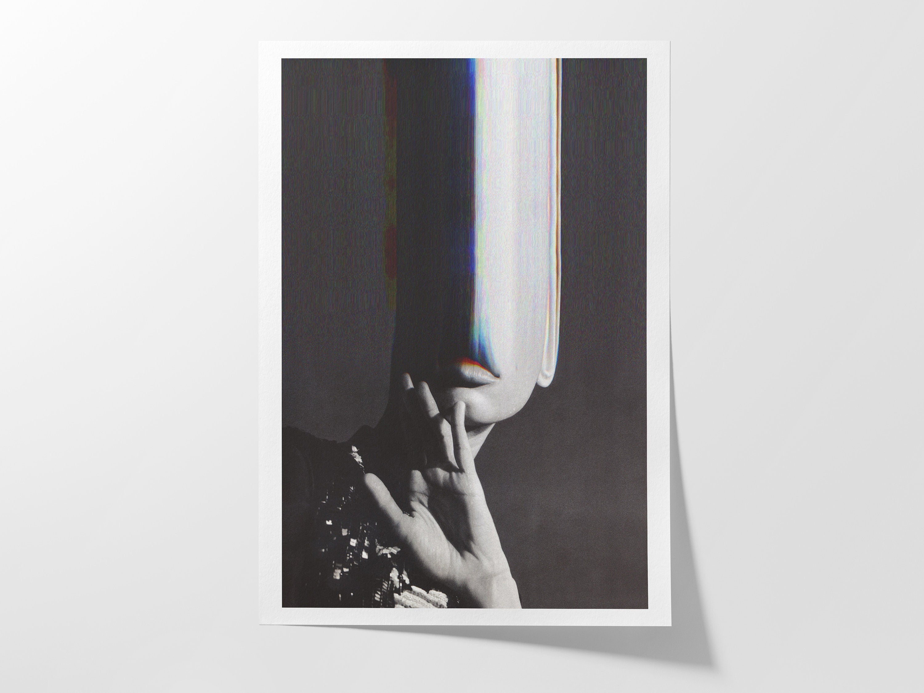 Dark Moody Black and White Altered Photo Artwork - Funky Feminine Postmodern Wall Decor for Home, Office | Untitled (222) Giclée Print