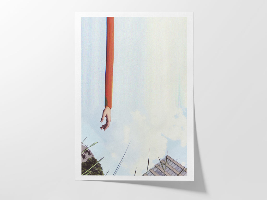 Surreal Altered Photo Artwork, Hand Reaching Blue Sky - Eclectic Wall Decor For Home, Office, Living Room | Untitled (225) Giclée Print
