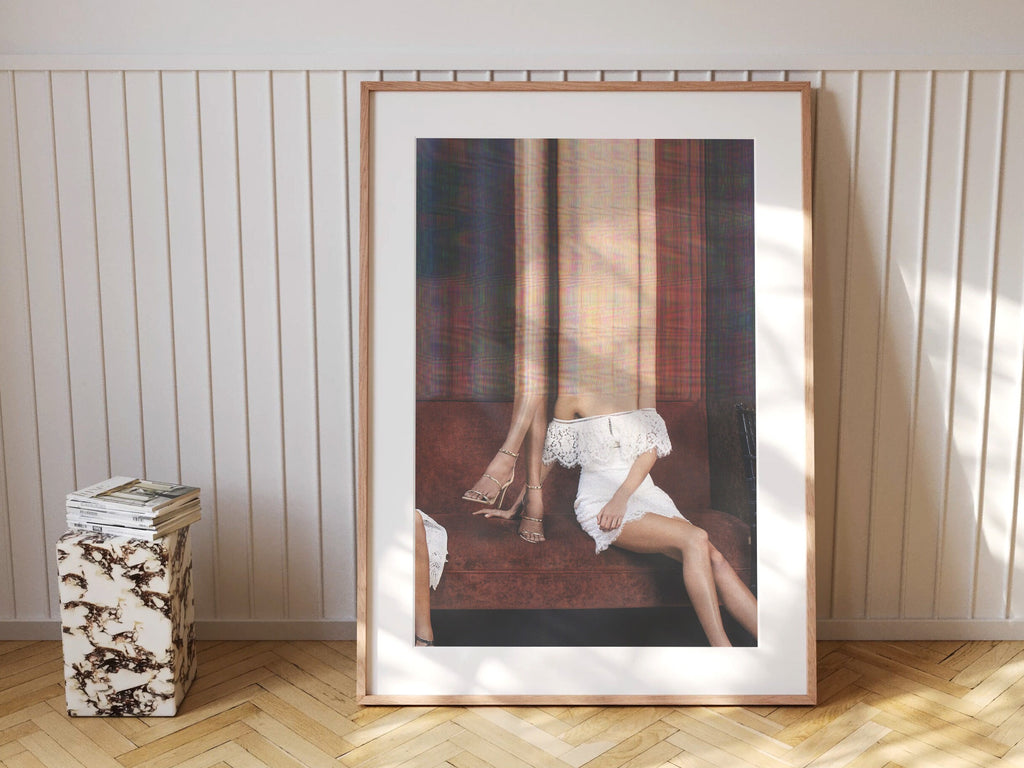 Women Lounging Heels On Sofa Altered Photo Artwork - Surreal Feminist Wall Decor for Home, Office, Living Room | Untitled (228) Giclée Print