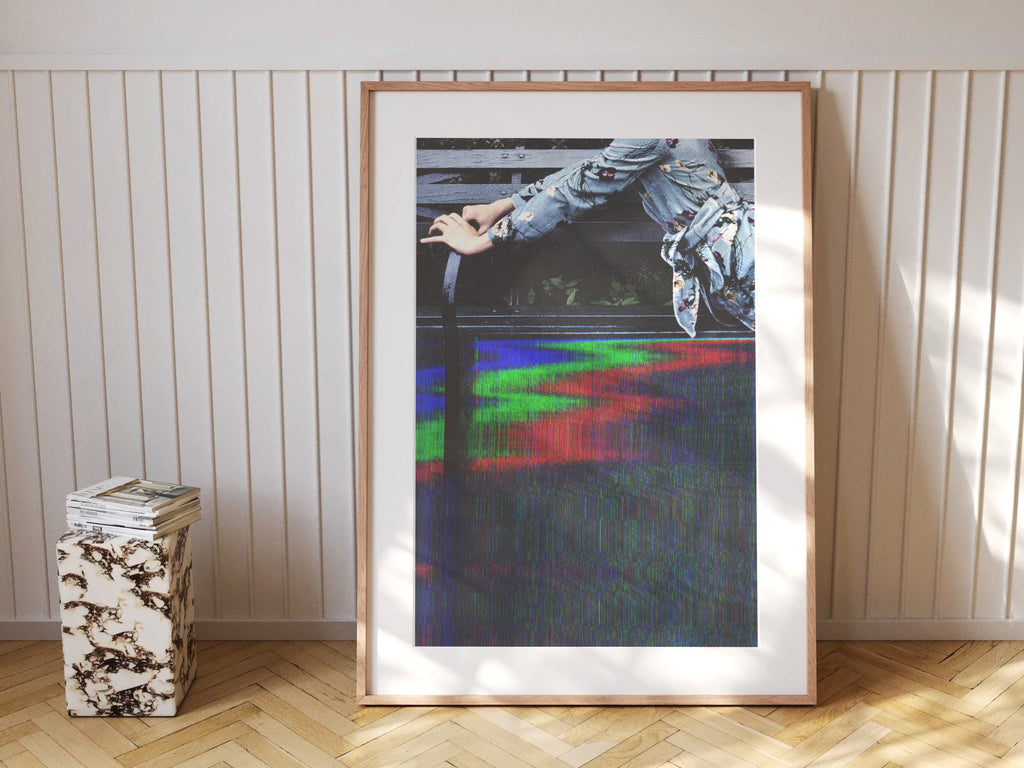 Woman On Park Bench Altered Fashion Photo - Black Grey Eclectic Artwork for Home, Office, Bedroom, Bookshelf | Untitled (235) Giclée Print