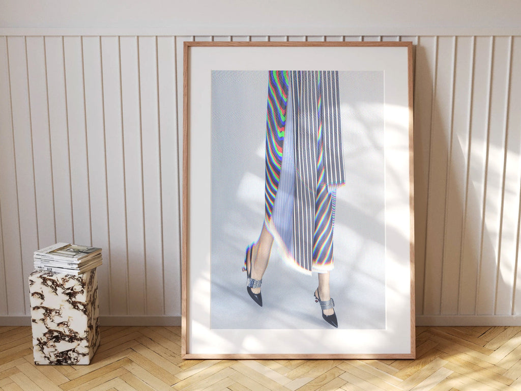 Blue Glitch Women's Fashion Photo Artwork - Psychedelic Skirt, Heels - Cool Unique Wall Decor for Home, Office | Untitled (238) Giclée Print