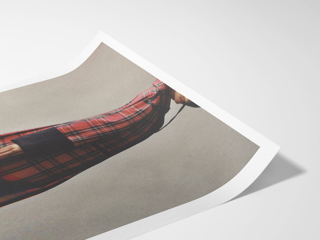 Grey Minimal Altered Fashion Photo Wall Art - Red Fall Flannel Artwork for Home, Office, Bedroom, Guest Room | Untitled (241) Giclée Print