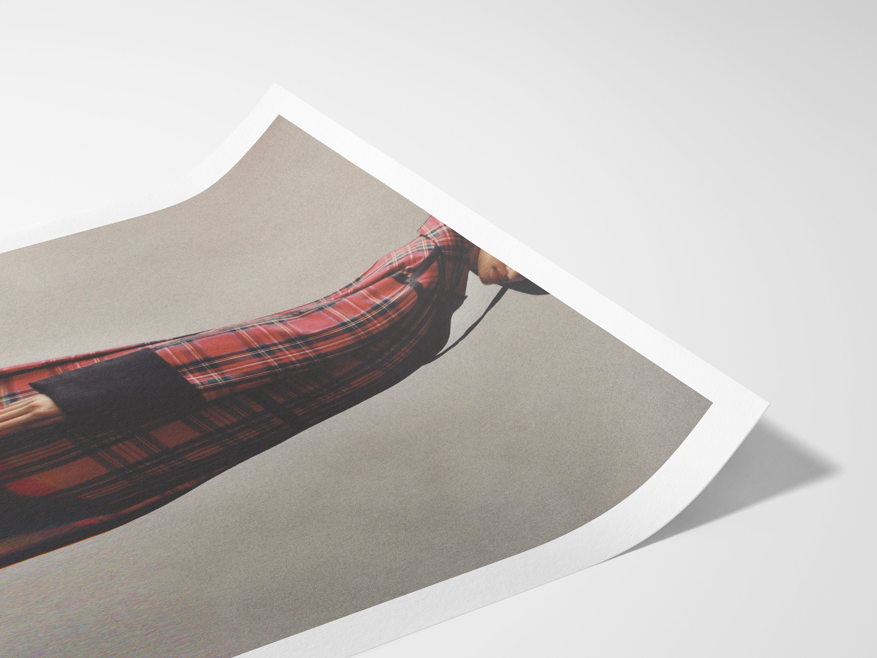 Grey Minimal Altered Fashion Photo Wall Art - Red Fall Flannel Artwork for Home, Office, Bedroom, Guest Room | Untitled (241) Giclée Print