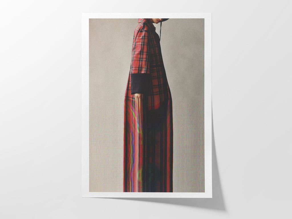 Grey Minimal Altered Fashion Photo Wall Art - Red Fall Flannel Artwork for Home, Office, Bedroom, Guest Room | Untitled (241) Giclée Print