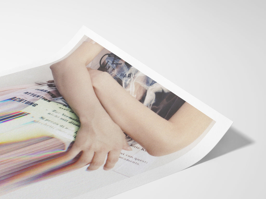 Pink and White Altered Fashion Photo Wall Art - Trippy Glitch Achtung Warning Handbag - Eclectic Wall Decor | Untitled (249) Giclée Print