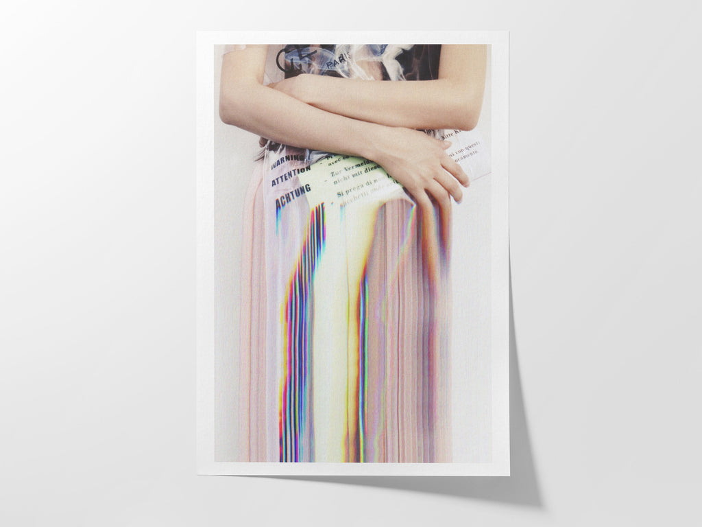 Pink and White Altered Fashion Photo Wall Art - Trippy Glitch Achtung Warning Handbag - Eclectic Wall Decor | Untitled (249) Giclée Print