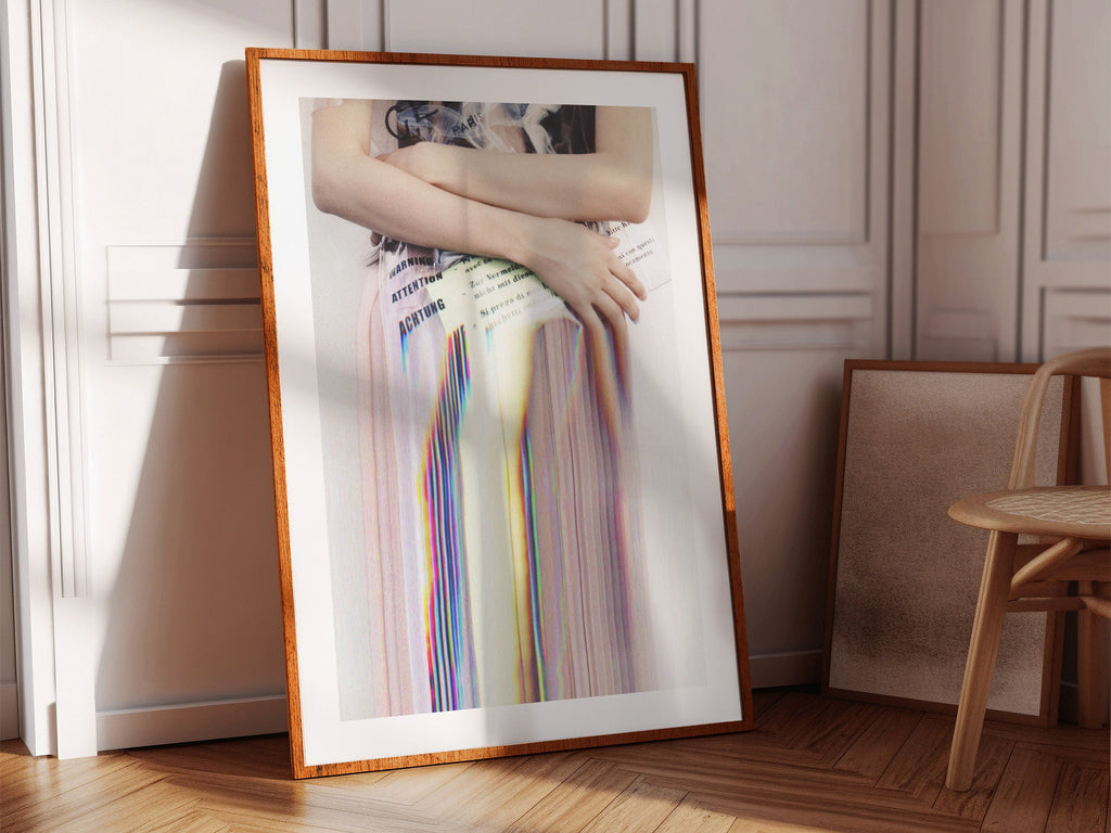 Pink and White Altered Fashion Photo Wall Art - Trippy Glitch Achtung Warning Handbag - Eclectic Wall Decor | Untitled (249) Giclée Print