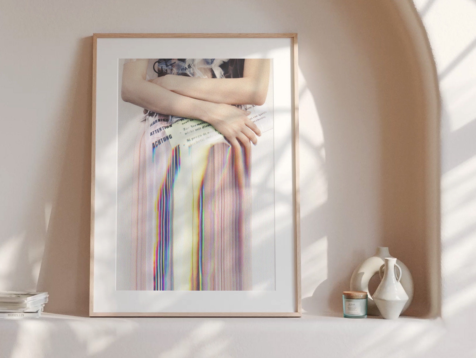 Pink and White Altered Fashion Photo Wall Art - Trippy Glitch Achtung Warning Handbag - Eclectic Wall Decor | Untitled (249) Giclée Print