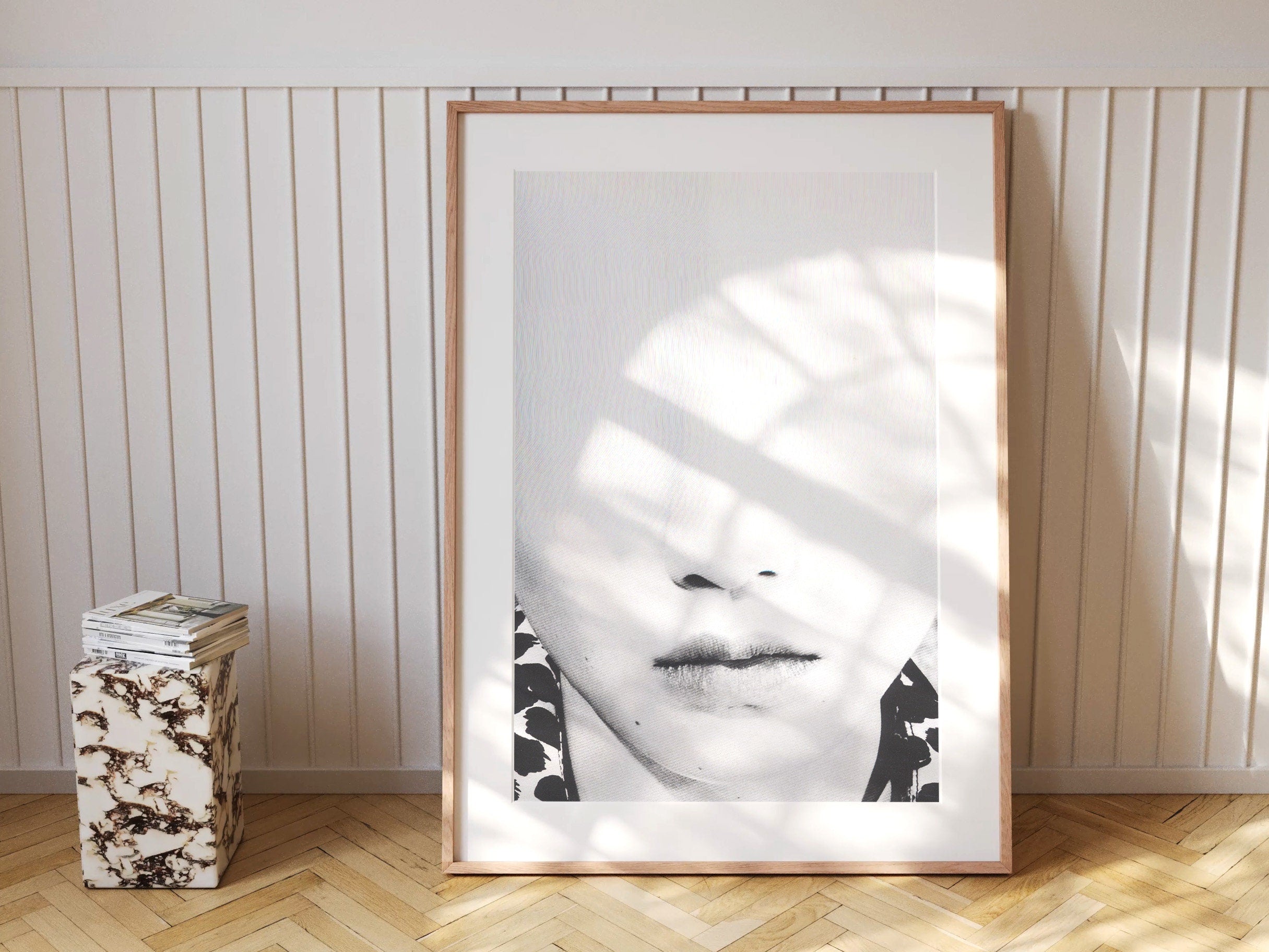 Black and White Altered Glitch Fashion Portrait Wall Art - Minimalist Artwork for Bedroom, Living Room, Office | Untitled (259) Giclée Print