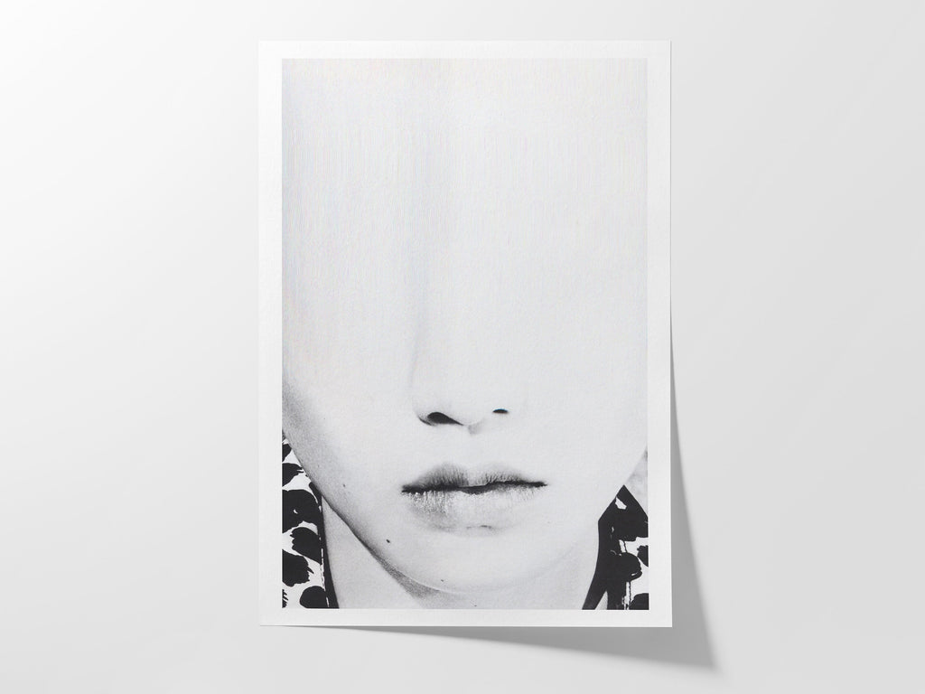 Black and White Altered Glitch Fashion Portrait Wall Art - Minimalist Artwork for Bedroom, Living Room, Office | Untitled (259) Giclée Print
