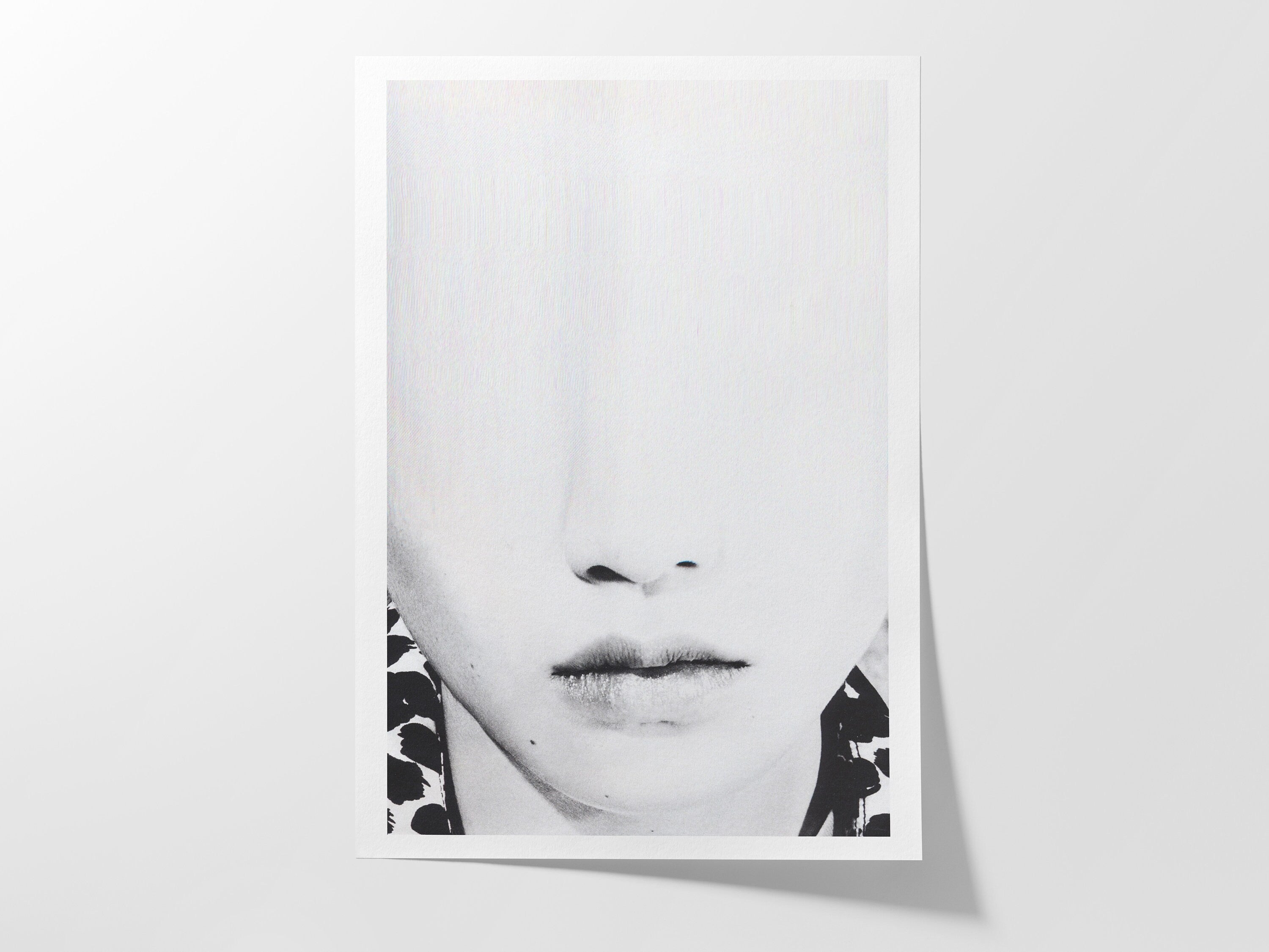 Black and White Altered Glitch Fashion Portrait Wall Art - Minimalist Artwork for Bedroom, Living Room, Office | Untitled (259) Giclée Print
