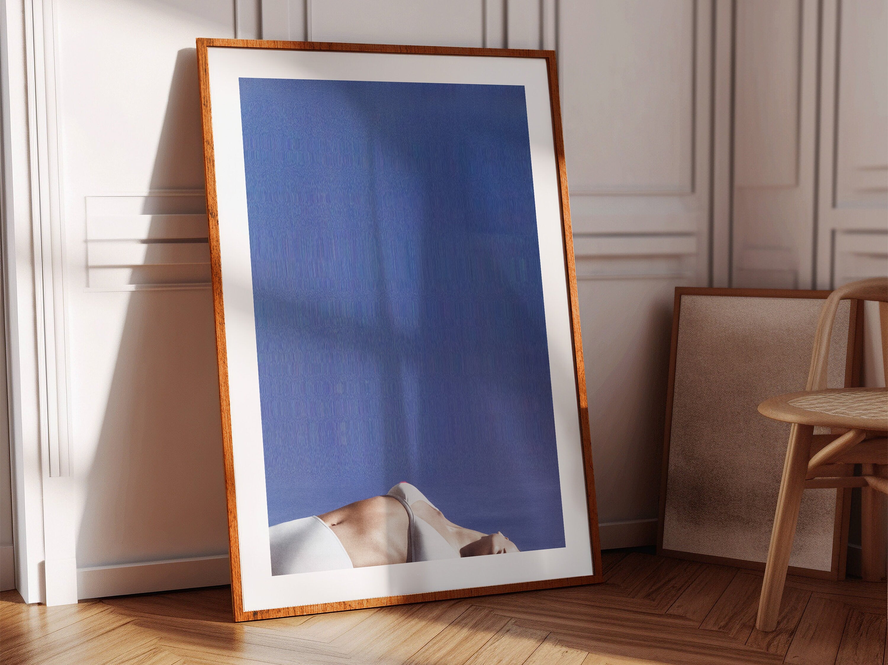 Blue and White Feminine Wall Art - Unique Abstract Glitch Fashion Photo Art for Living Room, Bedroom, Bathroom | Untitled (264) Giclée Print