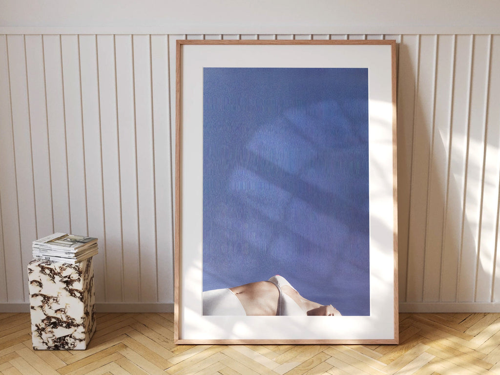 Blue and White Feminine Wall Art - Unique Abstract Glitch Fashion Photo Art for Living Room, Bedroom, Bathroom | Untitled (264) Giclée Print