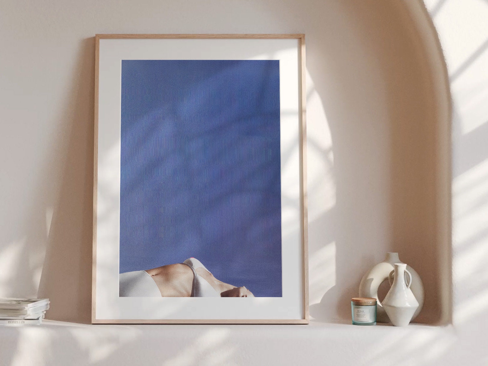 Blue and White Feminine Wall Art - Unique Abstract Glitch Fashion Photo Art for Living Room, Bedroom, Bathroom | Untitled (264) Giclée Print