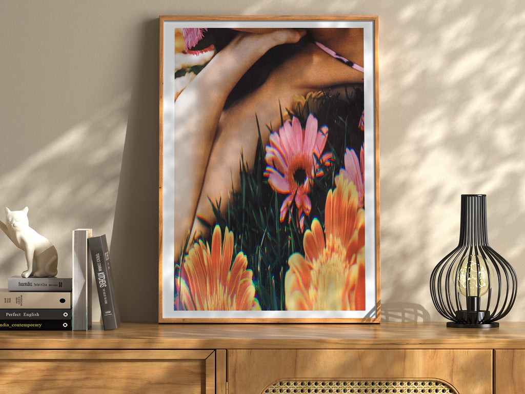 Colorful Feminine Floral Pink & Orange Wall Art - Altered Photo Glitch Art For Women's Home, Office, Florist | Untitled (281) Giclée Print