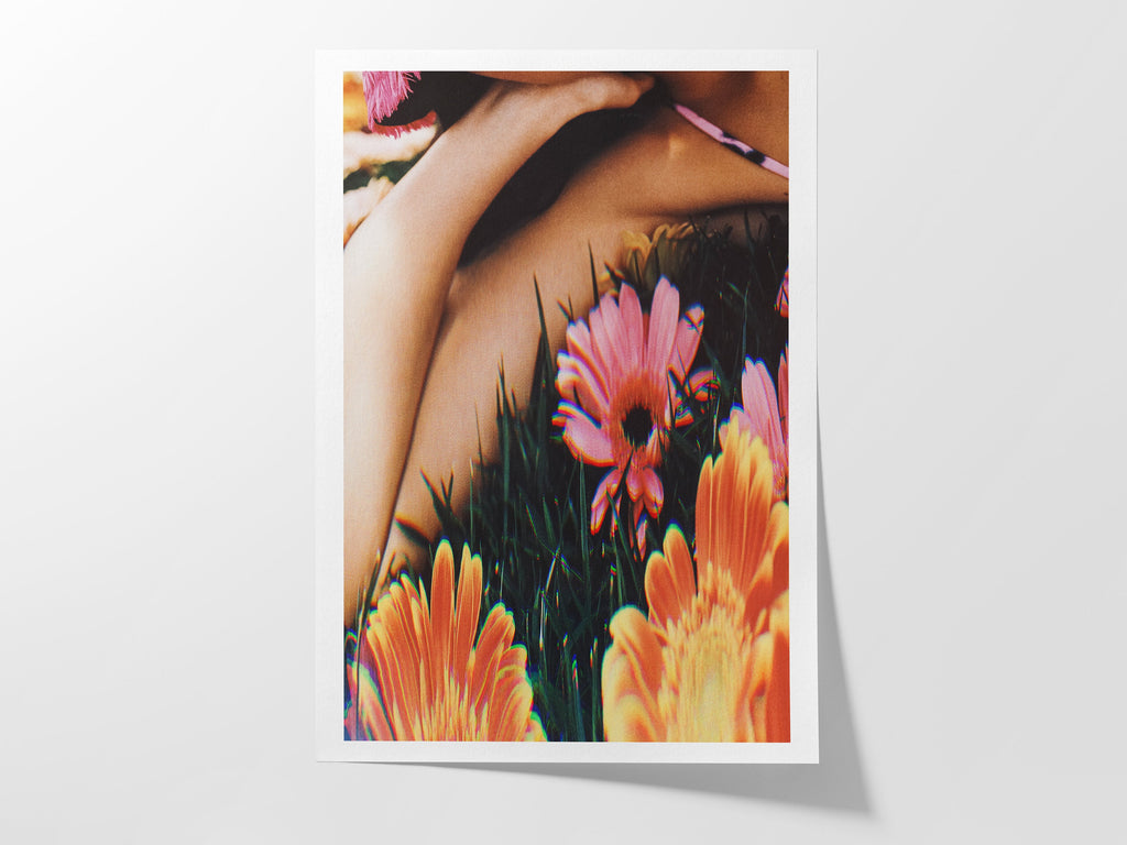Colorful Feminine Floral Pink & Orange Wall Art - Altered Photo Glitch Art For Women's Home, Office, Florist | Untitled (281) Giclée Print