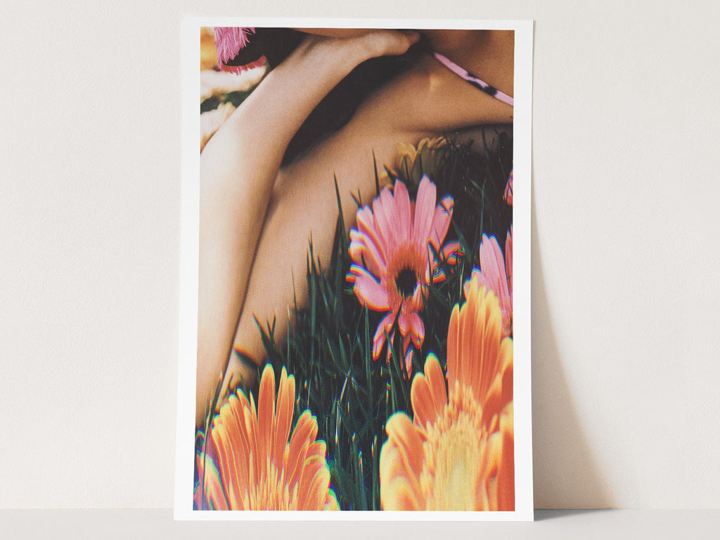 Colorful Feminine Floral Pink & Orange Wall Art - Altered Photo Glitch Art For Women's Home, Office, Florist | Untitled (281) Giclée Print