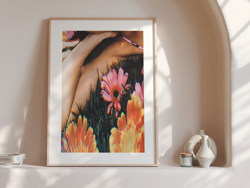 Colorful Feminine Floral Pink & Orange Wall Art - Altered Photo Glitch Art For Women's Home, Office, Florist | Untitled (281) Giclée Print