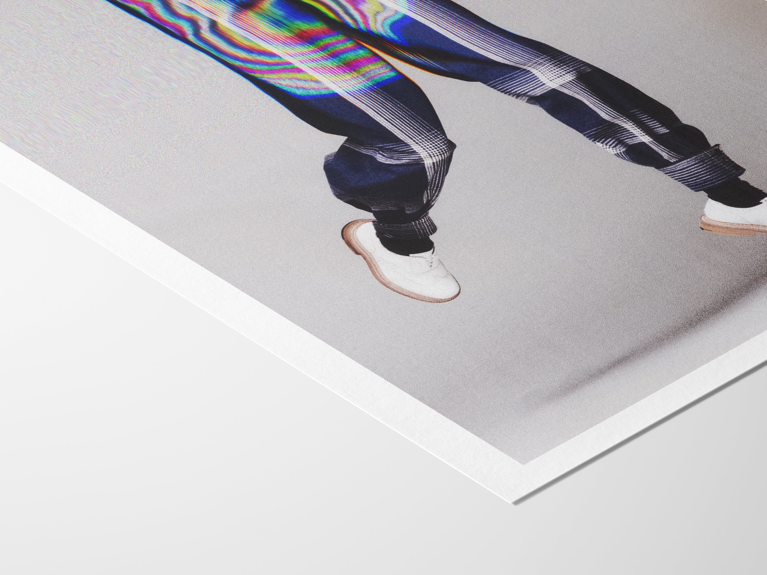 Surreal Blue & Grey Vertical Wall Art - Unique Glitch Photo Print for Men's Bedroom, Living Room, Office | Untitled (284) Giclée Print