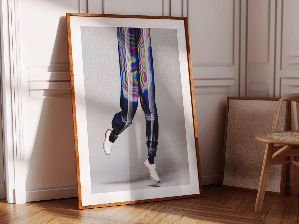 Surreal Blue & Grey Vertical Wall Art - Unique Glitch Photo Print for Men's Bedroom, Living Room, Office | Untitled (284) Giclée Print