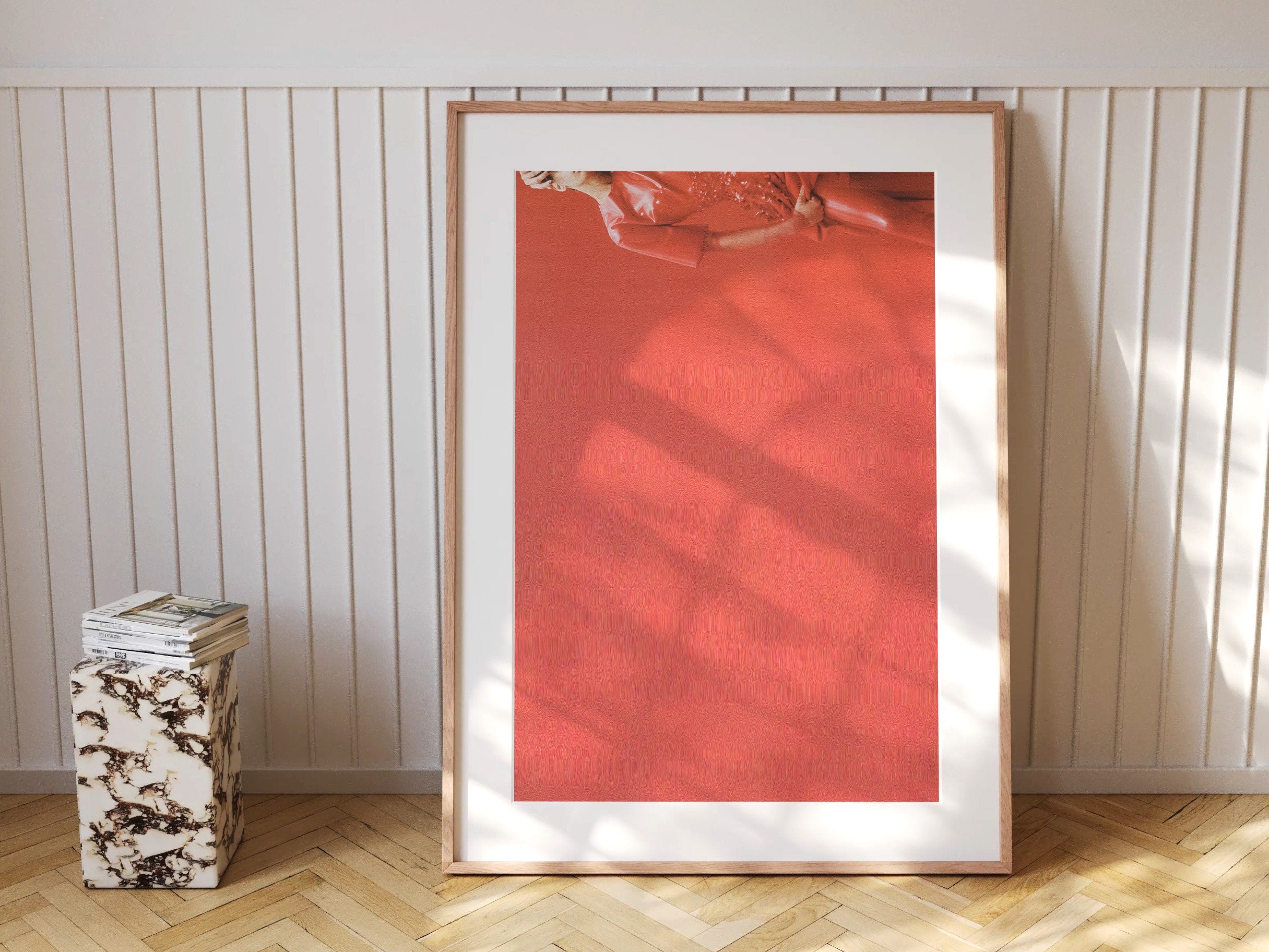 Red Abstract Minimalist Wall Art Print - Modern Glitch Fashion Photo - Eclectic, Classy Decor for Home, Office | Untitled (297) Giclée Print