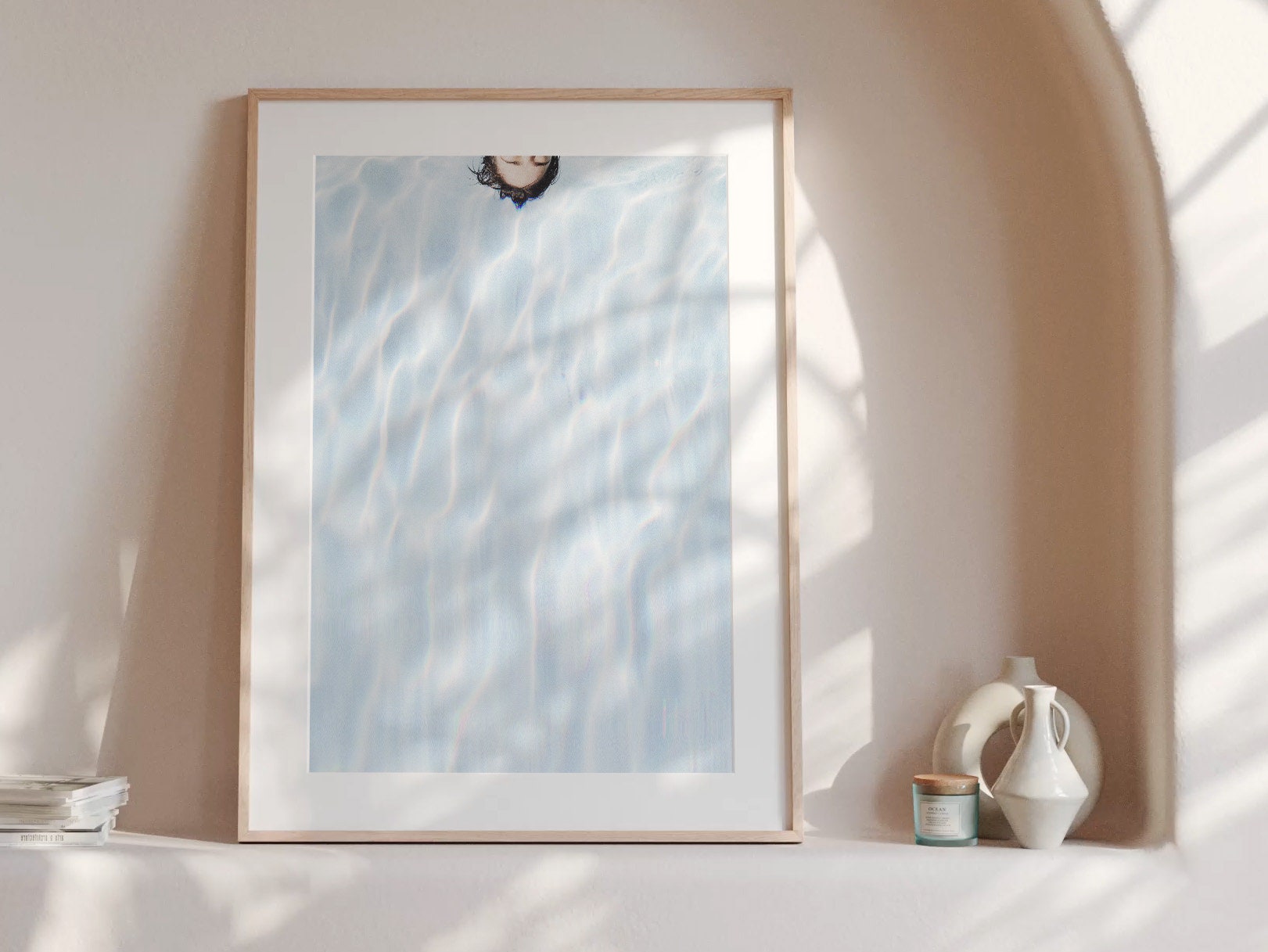 Abstract Blue Swimming Pool Wall Decor Art – Minimal Aesthetic Artwork For Living Room, Bathroom, Home Office | Untitled (298) Giclée Print