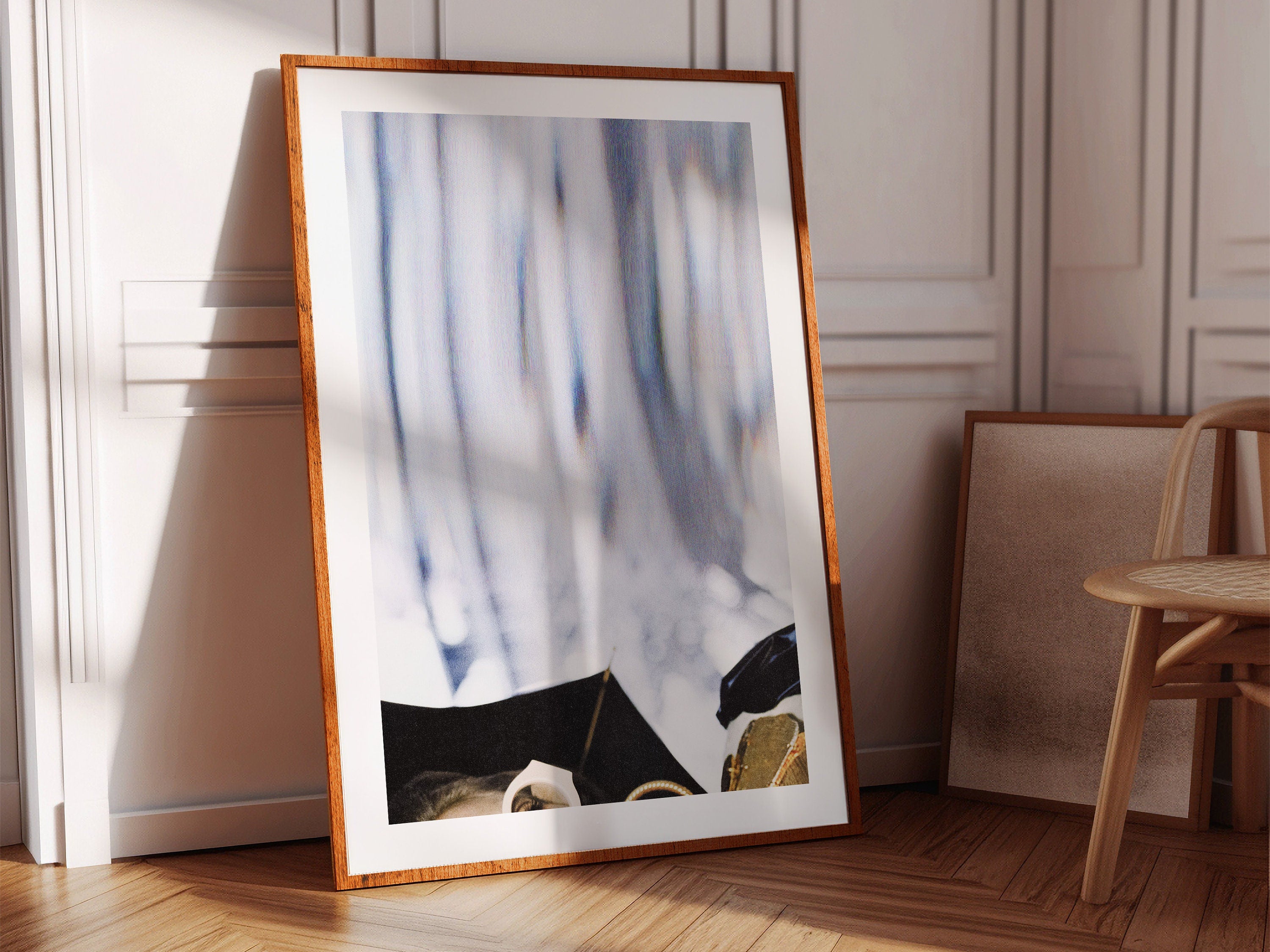 Retro Fashion Sunglasses Umbrella Wall Art Print, Elegant Decor for Living Room, Office, Blue Abstract Vibe | Untitled (299) Giclée Print