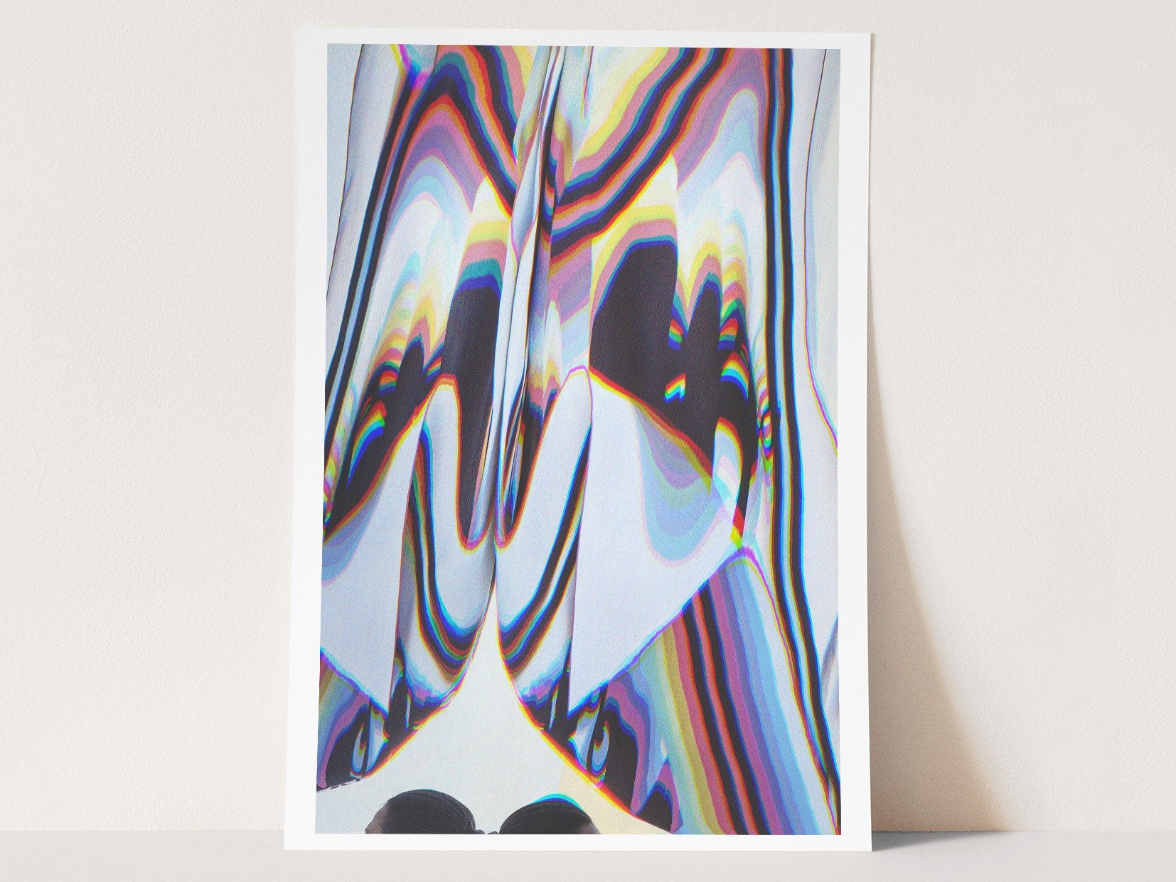 Colorful Psychedelic Glitch Wall Art - Blue Geometric Abstract Art for Eclectic Home, Office Wall Decor - | Untitled (301) Giclée Print