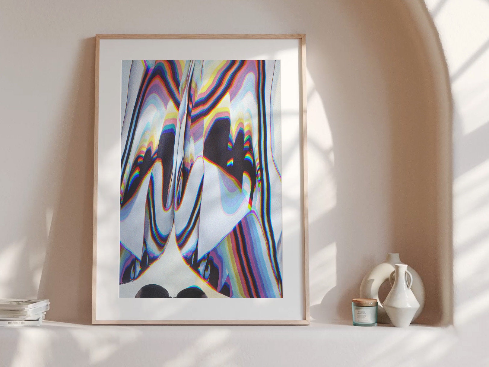 Colorful Psychedelic Glitch Wall Art - Blue Geometric Abstract Art for Eclectic Home, Office Wall Decor - | Untitled (301) Giclée Print