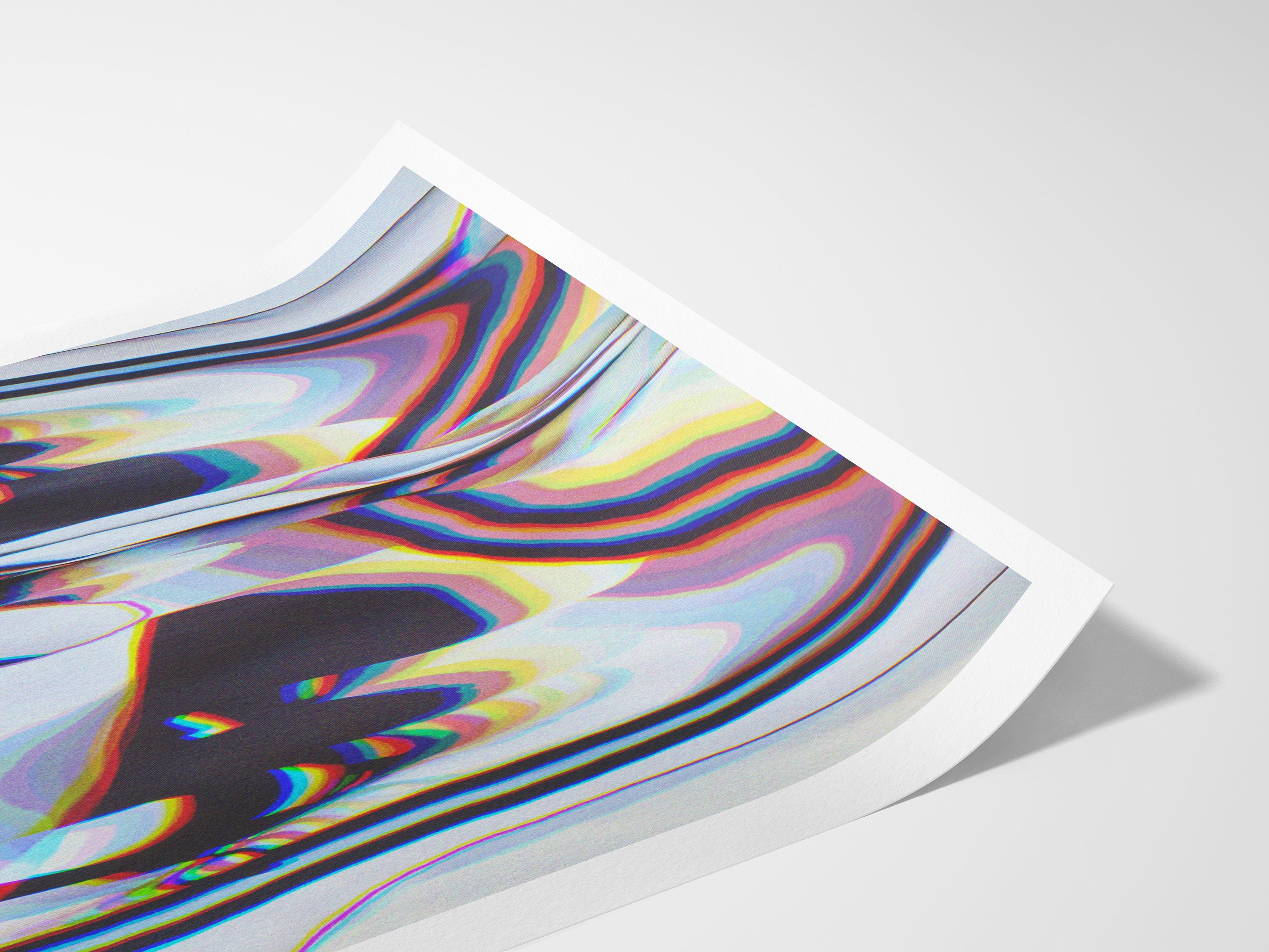 Colorful Psychedelic Glitch Wall Art - Blue Geometric Abstract Art for Eclectic Home, Office Wall Decor - | Untitled (301) Giclée Print