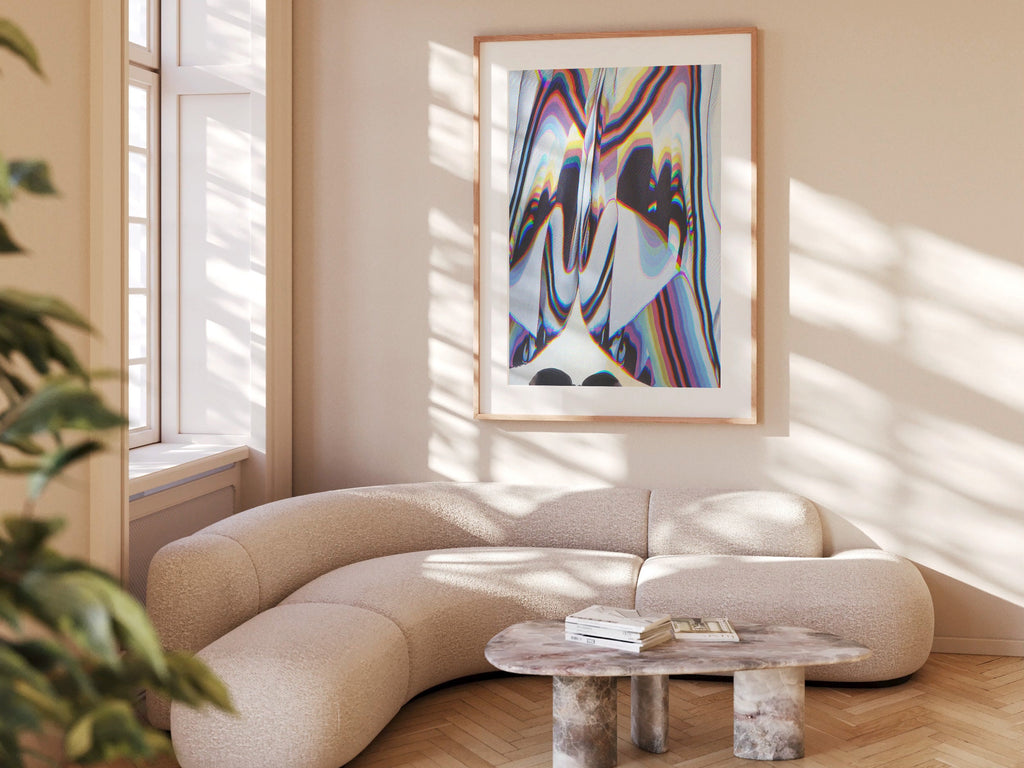 Colorful Psychedelic Glitch Wall Art - Blue Geometric Abstract Art for Eclectic Home, Office Wall Decor - | Untitled (301) Giclée Print