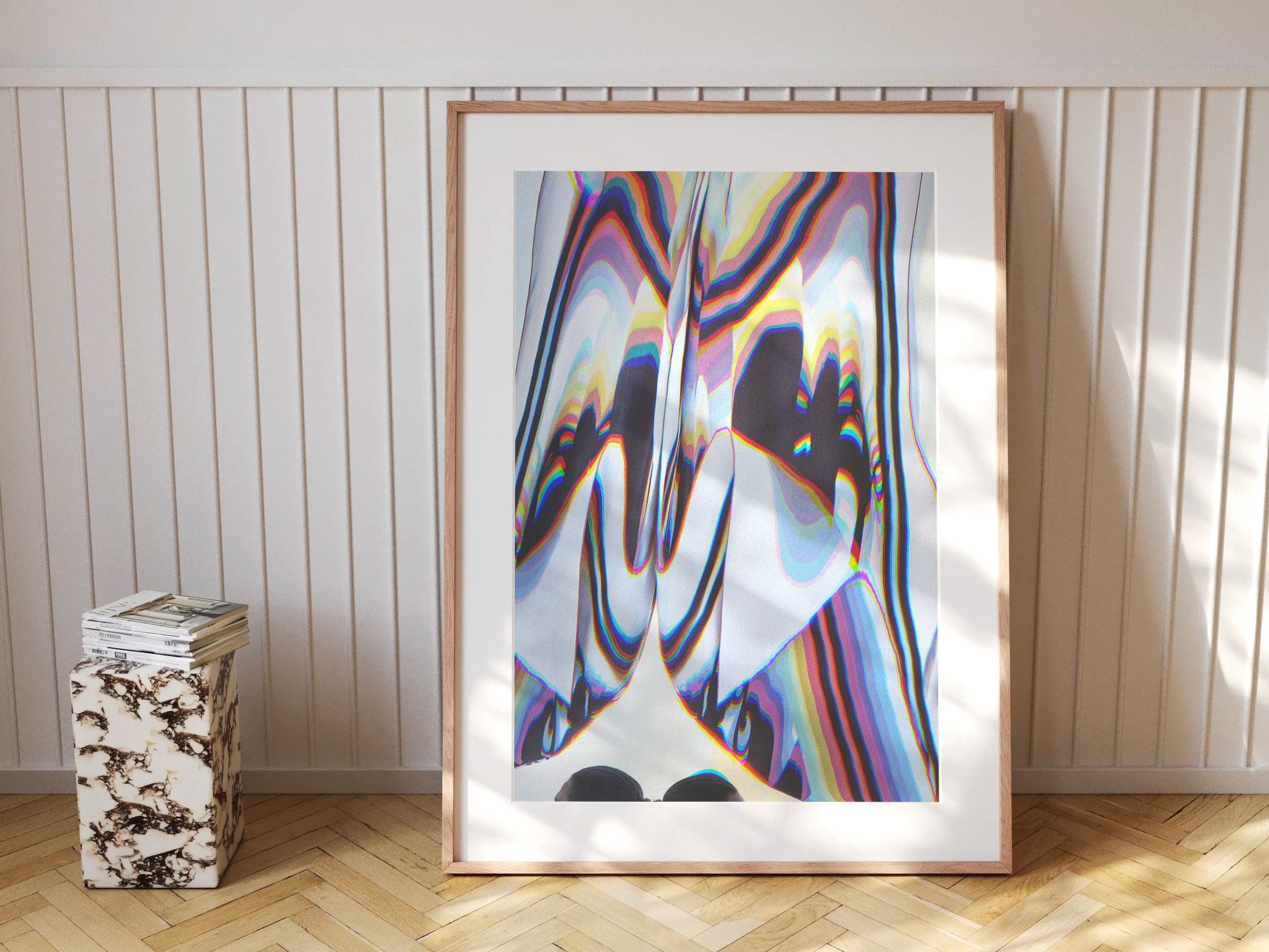 Colorful Psychedelic Glitch Wall Art - Blue Geometric Abstract Art for Eclectic Home, Office Wall Decor - | Untitled (301) Giclée Print