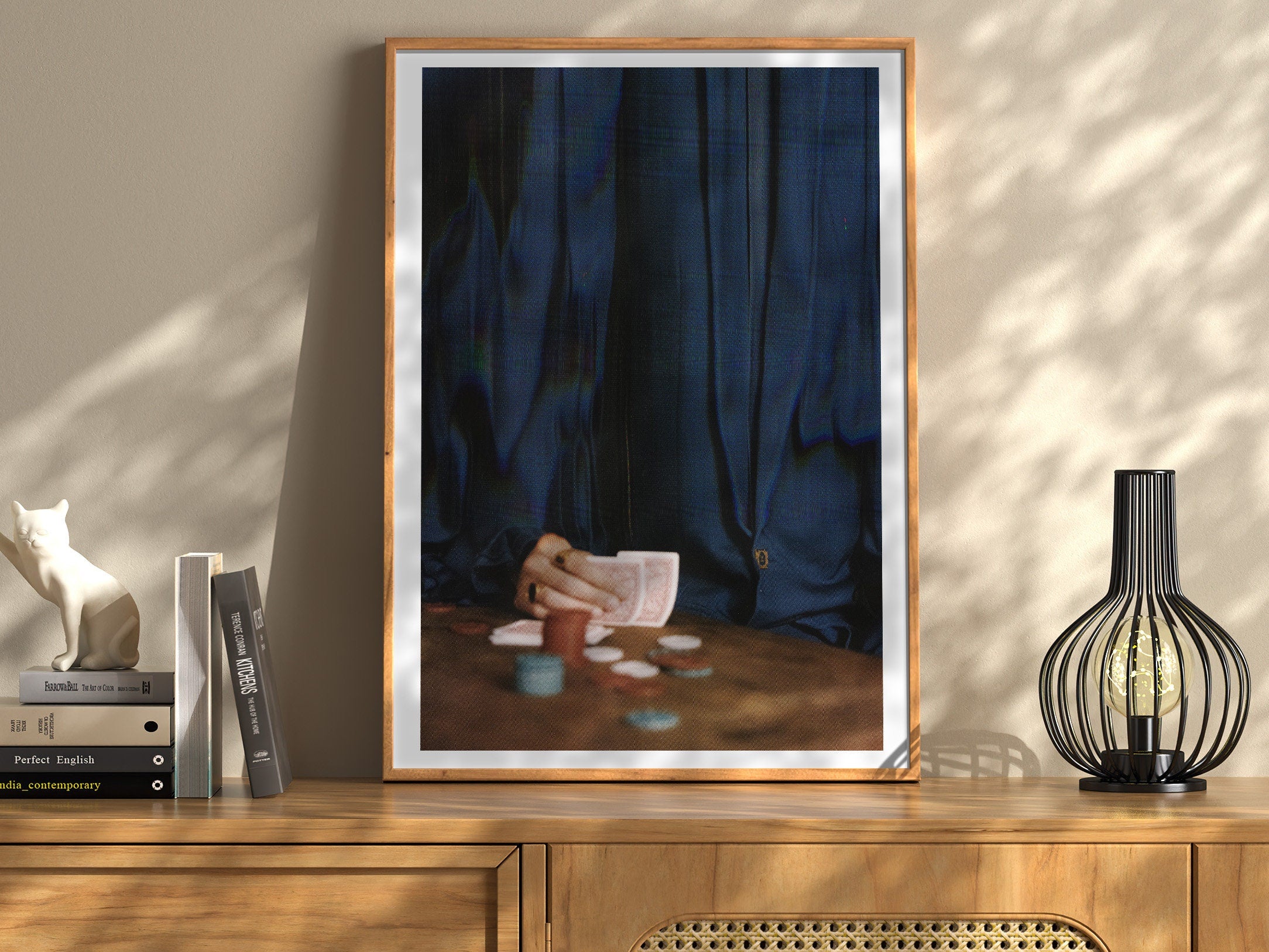 Poker Art Print - Altered Glitch Aesthetic - Navy Blue Classy Wall Decor for Living Room, Office, Man Cave | Untitled (313) Giclée Print