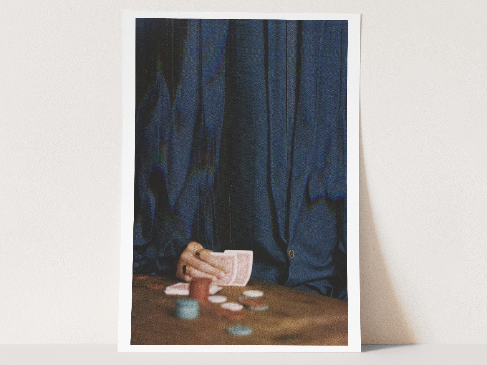 Poker Art Print - Altered Glitch Aesthetic - Navy Blue Classy Wall Decor for Living Room, Office, Man Cave | Untitled (313) Giclée Print