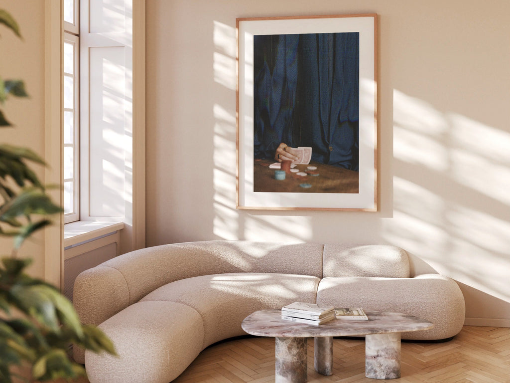 Poker Art Print - Altered Glitch Aesthetic - Navy Blue Classy Wall Decor for Living Room, Office, Man Cave | Untitled (313) Giclée Print