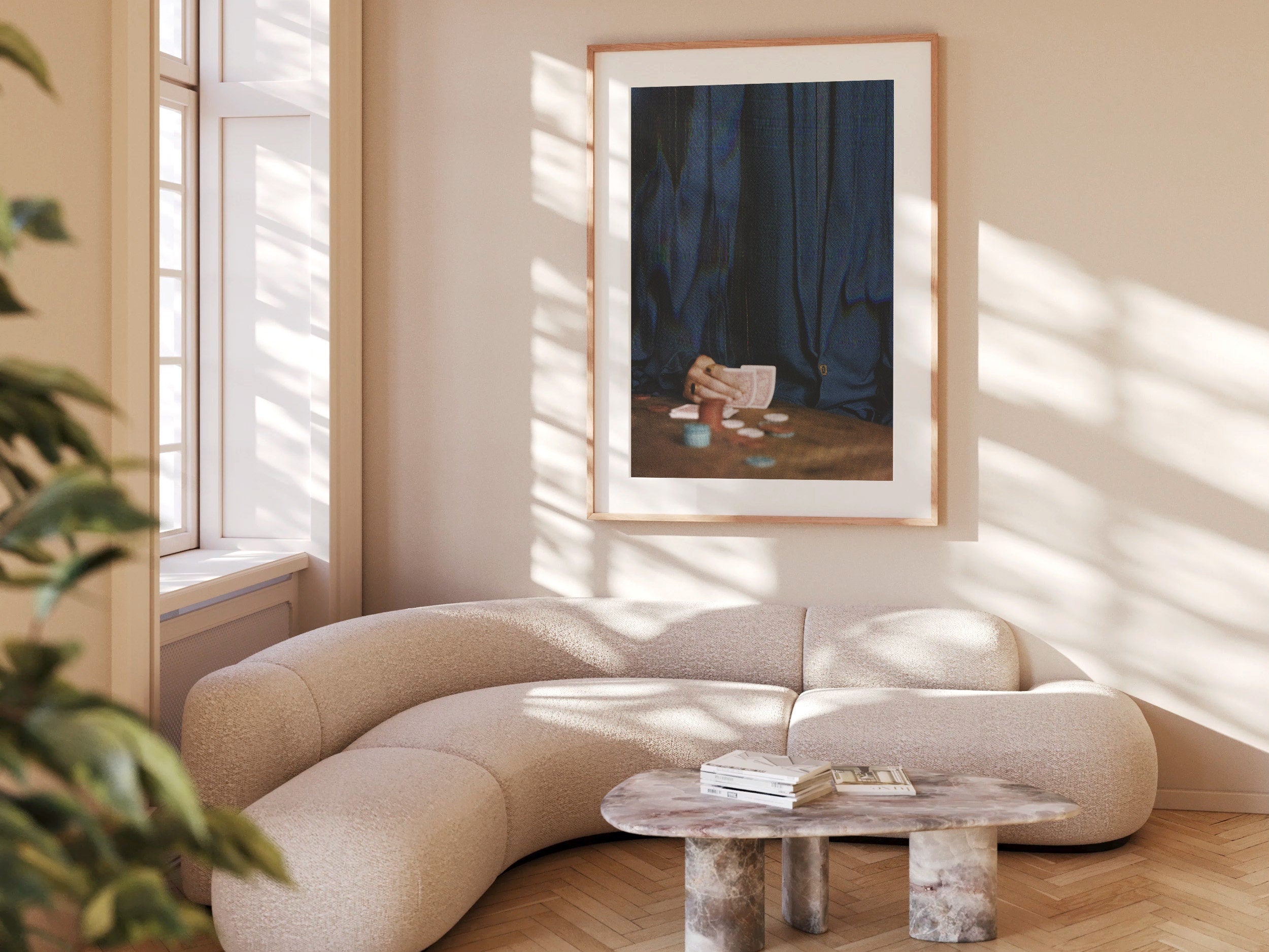 Poker Art Print - Altered Glitch Aesthetic - Navy Blue Classy Wall Decor for Living Room, Office, Man Cave | Untitled (313) Giclée Print