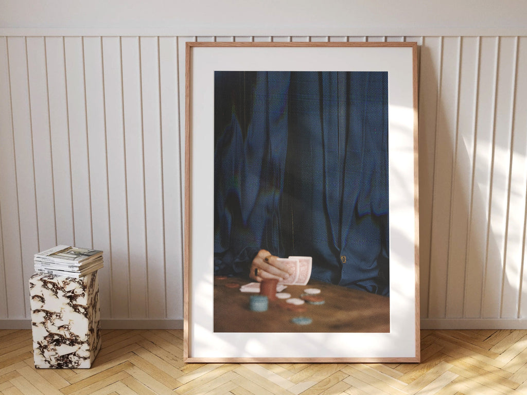 Poker Art Print - Altered Glitch Aesthetic - Navy Blue Classy Wall Decor for Living Room, Office, Man Cave | Untitled (313) Giclée Print