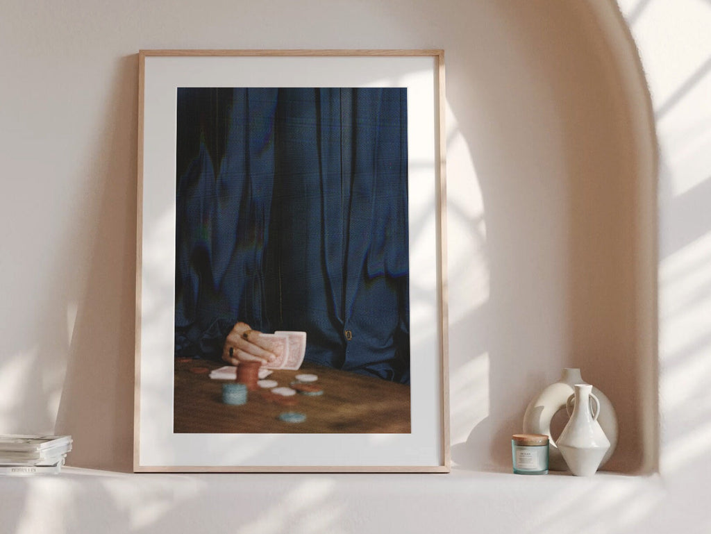 Poker Art Print - Altered Glitch Aesthetic - Navy Blue Classy Wall Decor for Living Room, Office, Man Cave | Untitled (313) Giclée Print